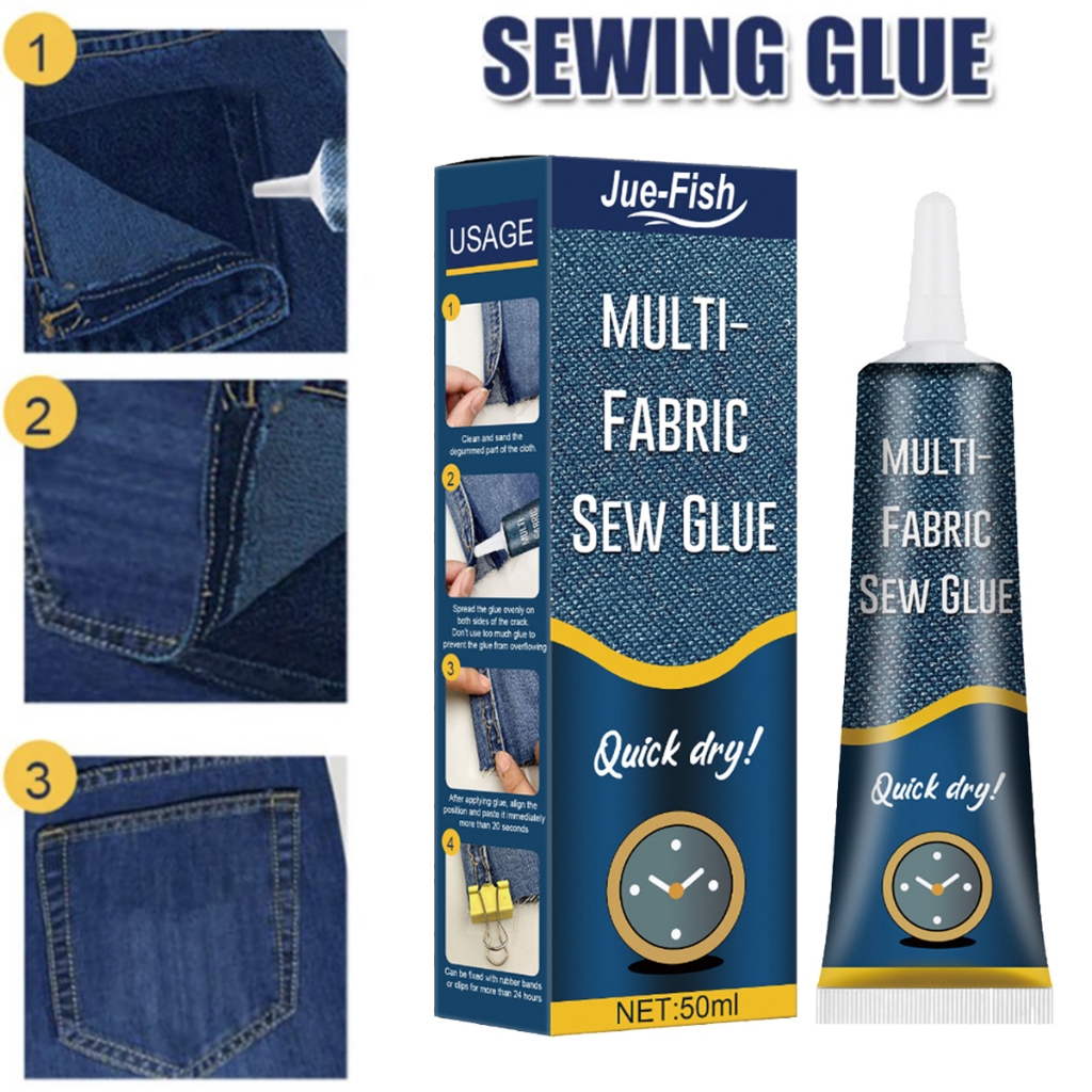 

50ML Lem Kain Tanpa Jahit Tahan Air Lem Kain Permanen Super Kuat Fabric Sew Glue for Cloth Shoes Bags