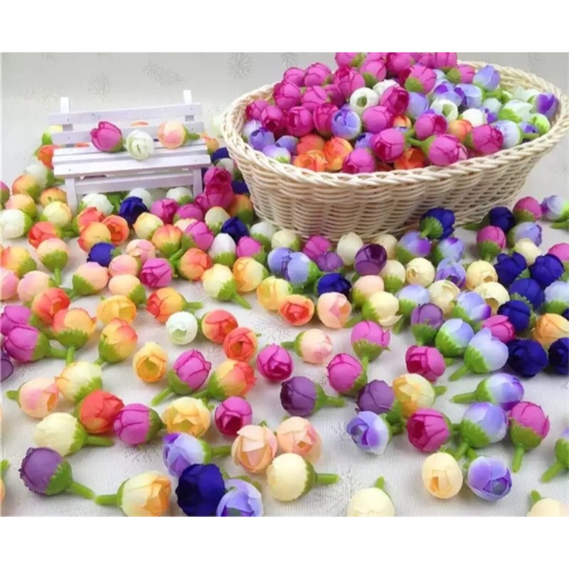 Kepala Bunga - Mawar Kuncup Mini 2 cm Kecil Artificial Flower Kain Rose Bud Ranunculus Ranunkulus Tu