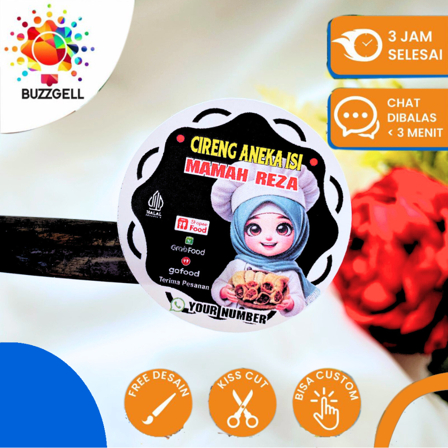 

5-8 Buzzgell Stiker Jajanan Umkm Cireng Cilok Cibay Sticker Bentuk Bulat Free Desain Label Sedang