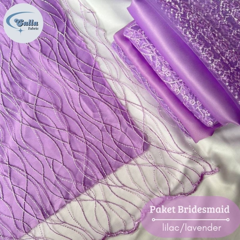 Paket Lengkap Kain Bridesmaid / Kain Satin Velvet + Brukat Tile - Lilac / Lavender