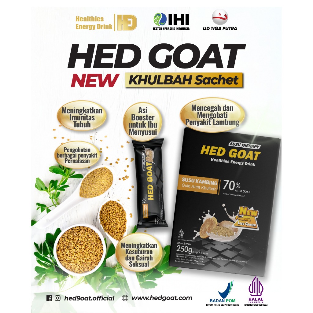 

Hed Goat Sachet, Susu Kambing Probiotik tanpa Krimer, Atasi Asam Urat, Kolesterol, Sendi, 250 Gram