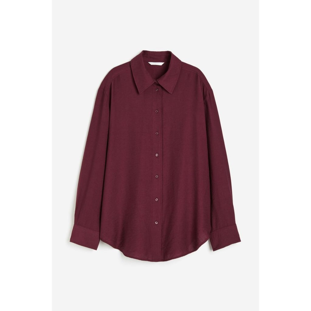 DISKON POLOS - KEMEJA WANITA LENGAN PANJANG LONG SHIRT OVERSIZE MAROON