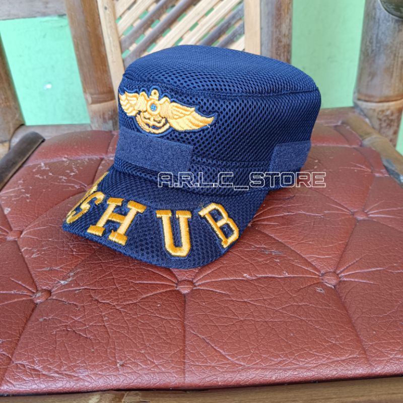topi pet komando dishub biru navy  bordir logo timbul 3D double mess