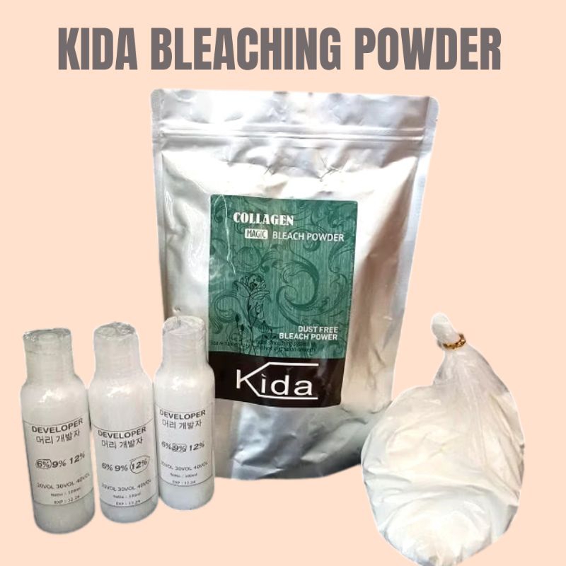 Kida BLEACHING PUTIH + Developer Bleaching Rambut GRADE PREMIUM LEVEL COLLAGEN 9 MAGIC BLEACH POWDER