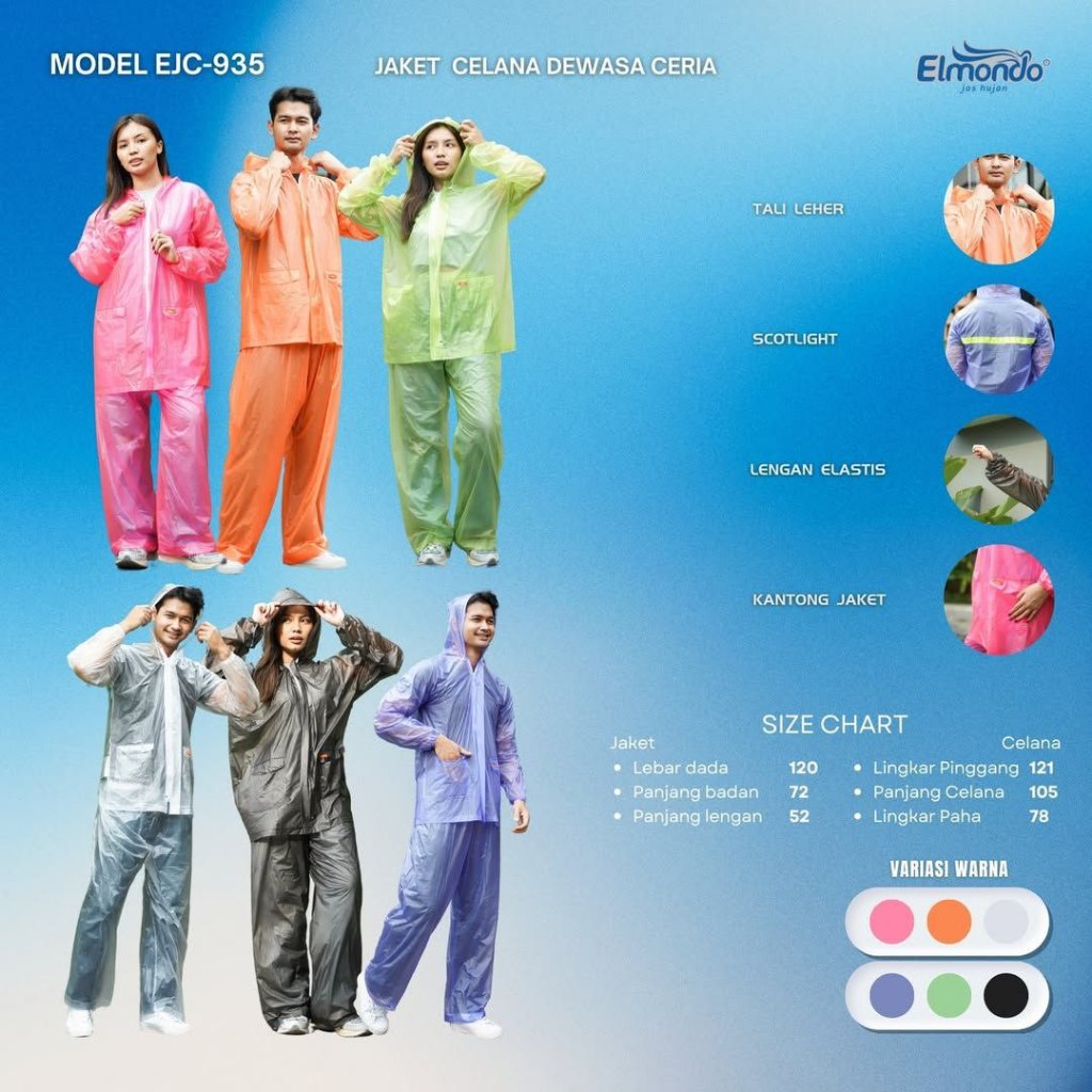 Jas Hujan Elmondo CERIA 935/Setelan Jas Hujan Jaket Celana Elmondo Ceria 935 - RANDOM