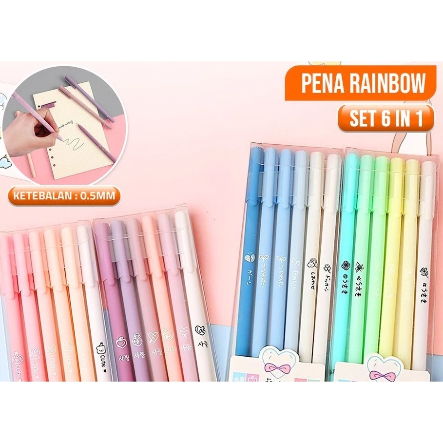 

JAEMIPURPLE | Pulpen Gel 6IN1 Motif Polos Warna Pastel Gaya Korea / Alat Tulis Pena Cair 0.5mm / Pena Rainbow Perlengkapan Sekolah Import