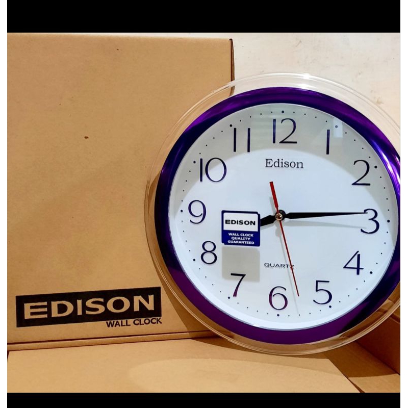 Jam Dinding EDISON EQ 12T16 Diameter 29 Cm  Angka Timbul Mesin Bagus Dan Awet