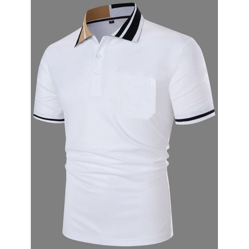 Baju Seragam Putih Dinas PDH Pria Kemeja Putih Dinas PDH Kerah Variasi Warna Garis Garis Atasan Puti