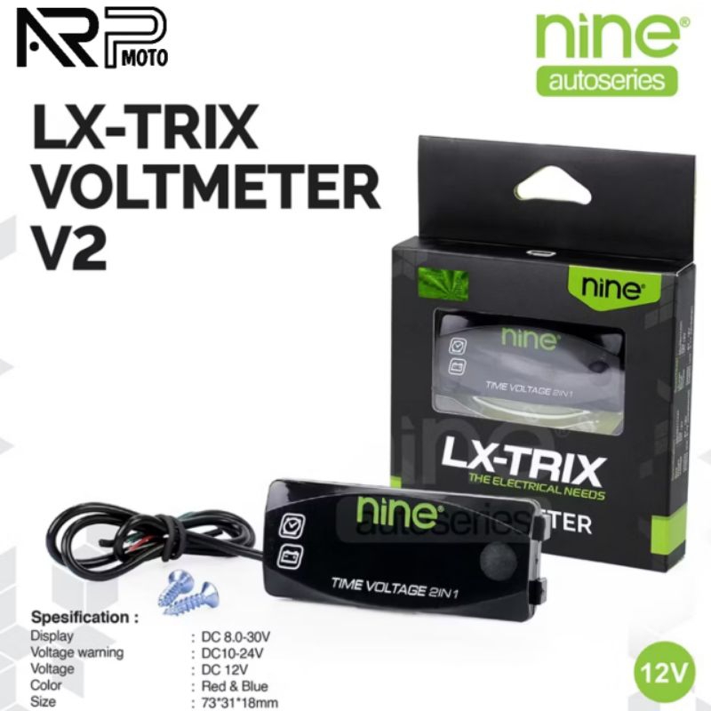 VOLT METER DIGITAL 2in1 TEGANGAN AKI & JAM MOTOR & MOBIL UNIVERSAL 12-24V