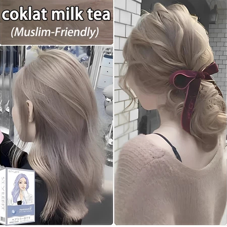 【100ml gratis 100ml】STYLE FIT pewarna rambut korea milk tea ash hair color*200ml sari tumbuhan murni