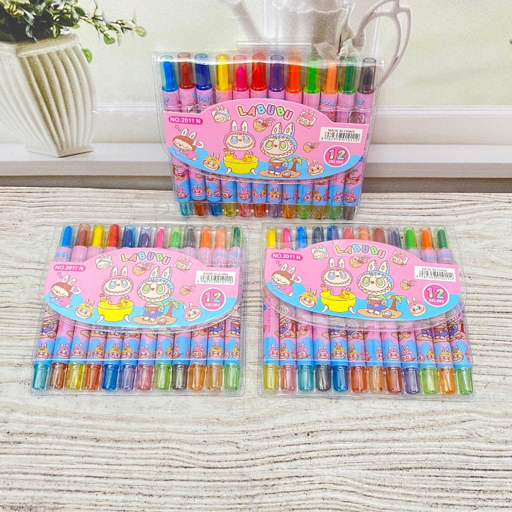 

Krayon Putar Mini Karakter Labubu Kartun Viral Isi 12pcs Warna Pastel Bisa COD