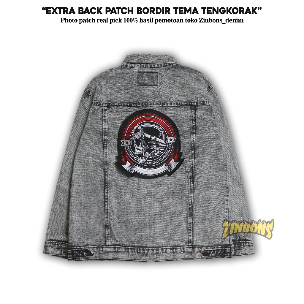 Patch Bordir Besar Back Patch Bordir Tema Tengkorak Tempelan Jahit Aksesoris Rompi Patch Punggung Ir
