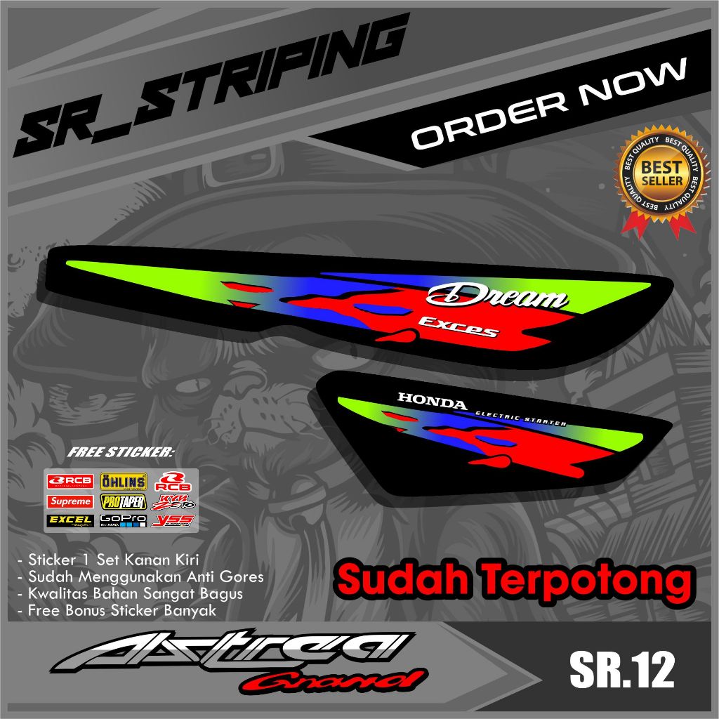 Striping Stiker Honda ASTREA GRAND Classic Variasi Sticker Sabit Bulus Dream SR.12