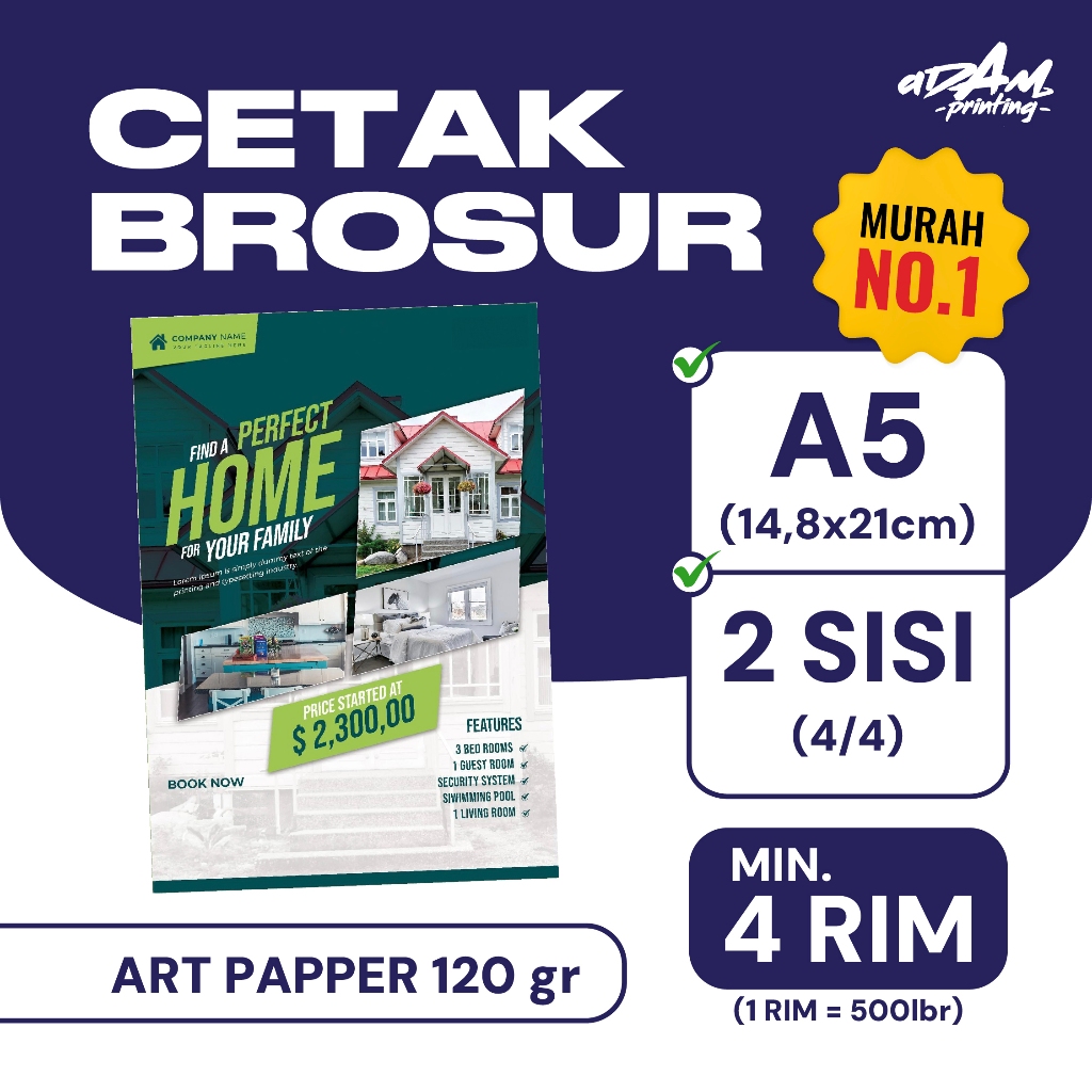 

Cetak Brosur A5 (14.8x21cm) - 2 Sisi - Min. 4 Rim - Art Paper 120 gr - Murah No.1