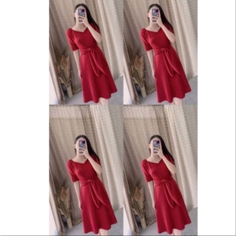 Dress / Gaun Wanita Bahan Scuba Kualitas Premium Merah Cabe