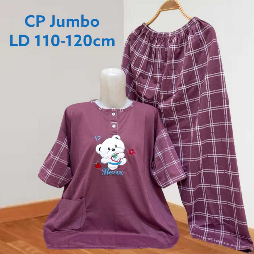Setelan Baju Tidur Kaos CP Jumbo Big Size Babydoll Celana Panjang Wanita 3XL LD 110-120cm