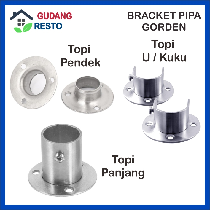 Bracket Pipa Bulat Topi besi Sok DOP 1" 1 inch 25mm 25 mm Tiang Gorden Lemari Rel Sambungan Join Kon
