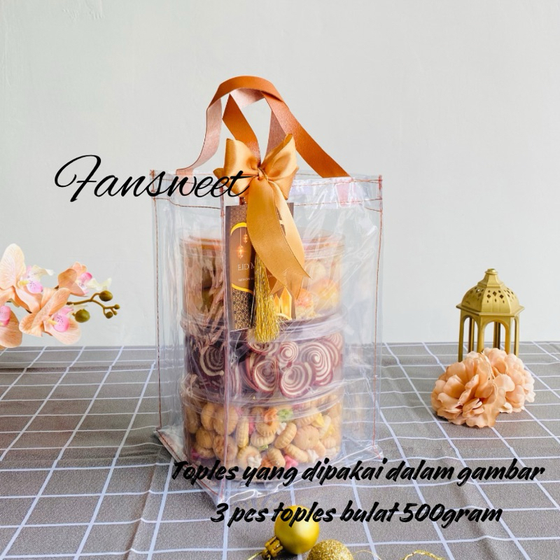 

1LUSIN Tas Mika Transparan UK14x14x25 TOPLES KUE 500gr