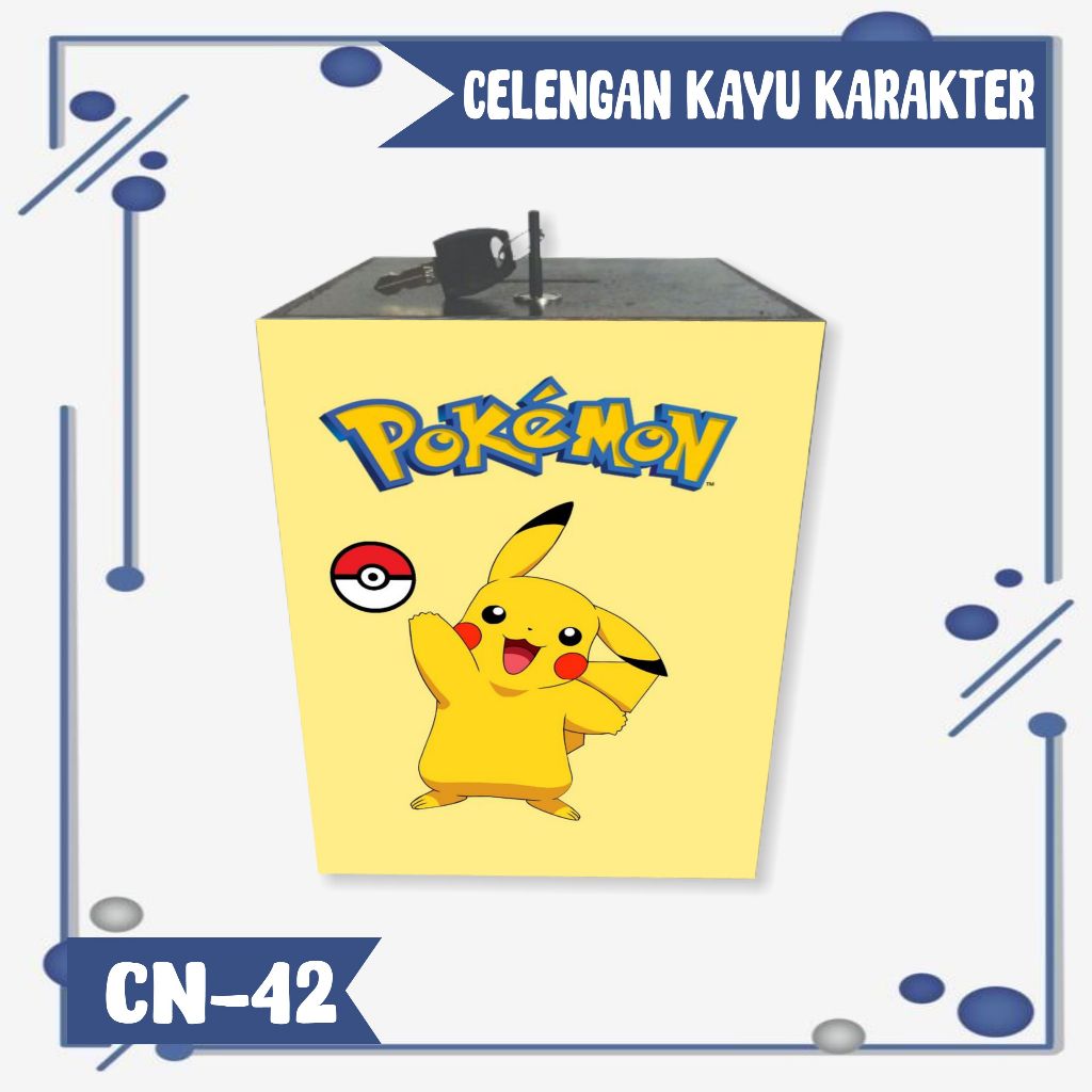 CELENGAN POKEMON KARAKTER LUCU/ KOTAK TABUNGAN KAYU GEMBOK KUNCI UNIK