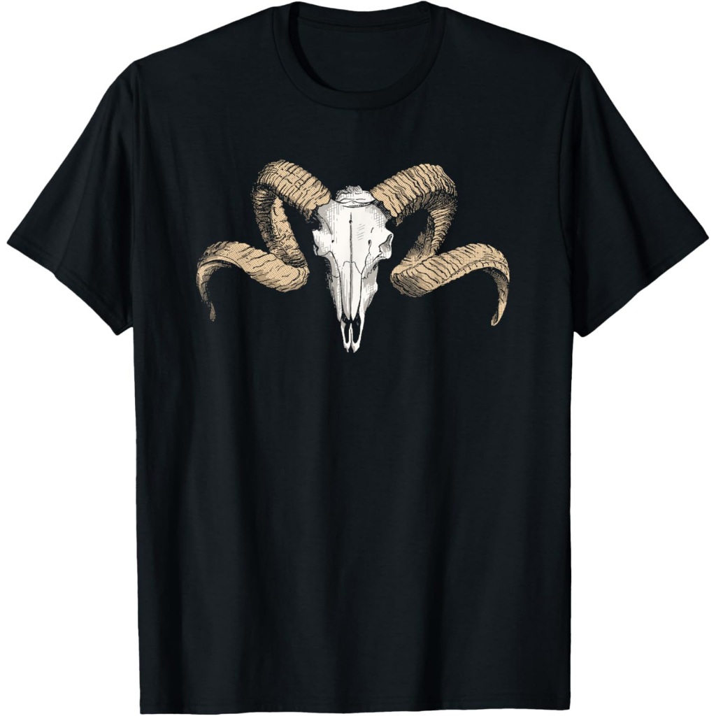 Kaos Vintage Domba Tengkorak Domba Jantan Keren Minimalis Domba Bertanduk Besar