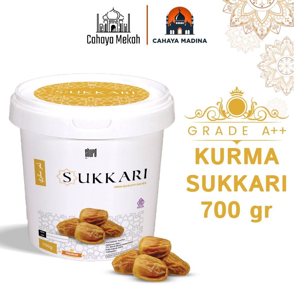 

Shura Kurma Sukkari Premium Bucket 700 gr Sukkari Dates Kurma Manis Legit High Quality