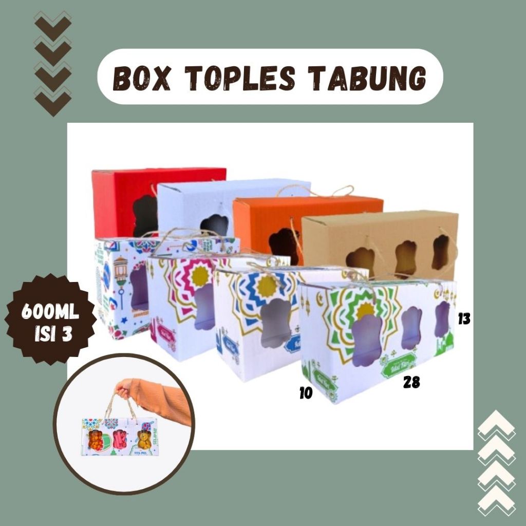 

Box 28x10x13 Jinjing (KUKER TOPLES JAR 600ml Isi 3) Gable Box Kardus Kue Kering / Idul Fitri /Hampers / Lebaran / Gable Box Polos/Motif