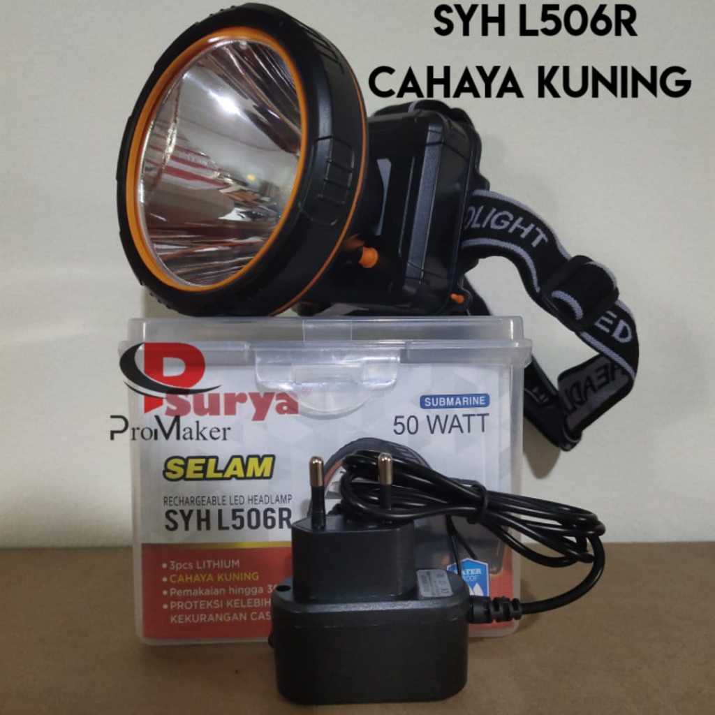 Senter Kepala / HEADLAMP Surya SYH-L506R 50Watt Cahay Kuning Rechargeable Garansi Resmi Original