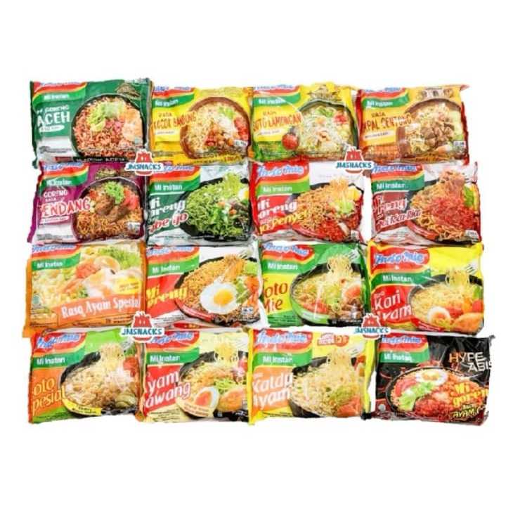 

Indomie Mie Instan / Indomie Goreng / Indomie Kuah / Indomie Soto / Indomie Ayam Bawang / Indomie Kari Ayam