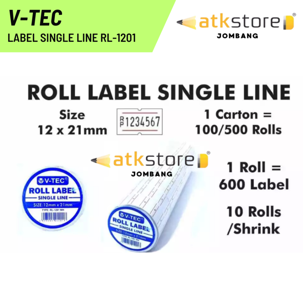 

V-TEC Roll Label Single Line RL-1201 White / Kertas Label Harga / Label Roll