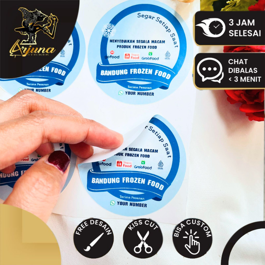 

2-4 Label Bulat Arjuna Sticker Print Vinyl Stiker Frozen Food Stiker Makanan Beku Uk.Kecil Murah