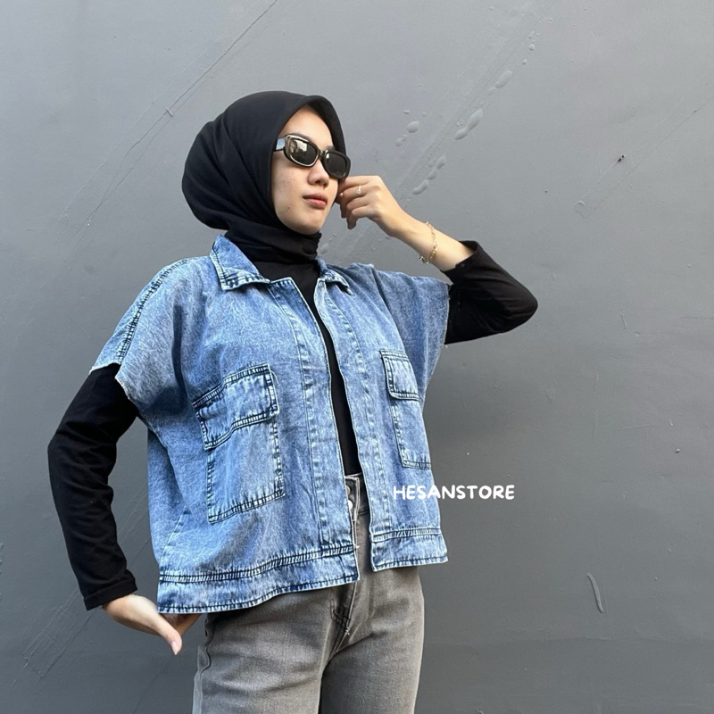 Jaket Rompi Jeans Cassandra Oversize Vest Outer Jaket Denim Wanita Panjang Tanpa Lengan Kain Lembut 