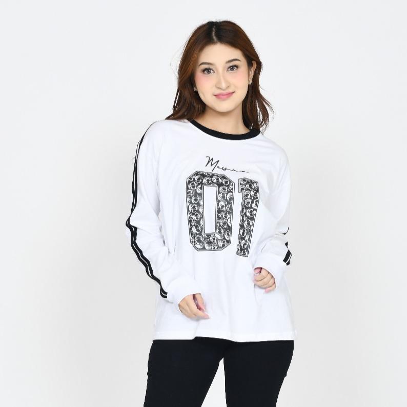 Kaos Lengan Panjang - Atasan Wanita - Kaos Sablon Cotton Combed 24s - Varian 01 Putih Lengan Panjang