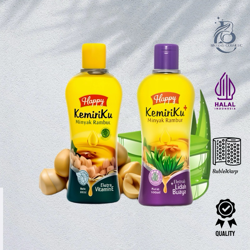HAPPY KEMIRIKU Minyak Rambut Ekstra Lidah Buaya - Minyak Rambut Kemiri