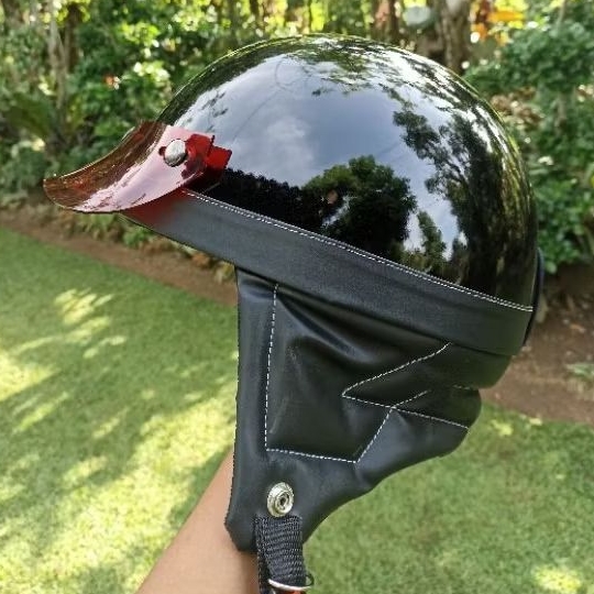 helm chip retro WARNA HITAM GLOSSY, helm cip retro vintage, helm custom