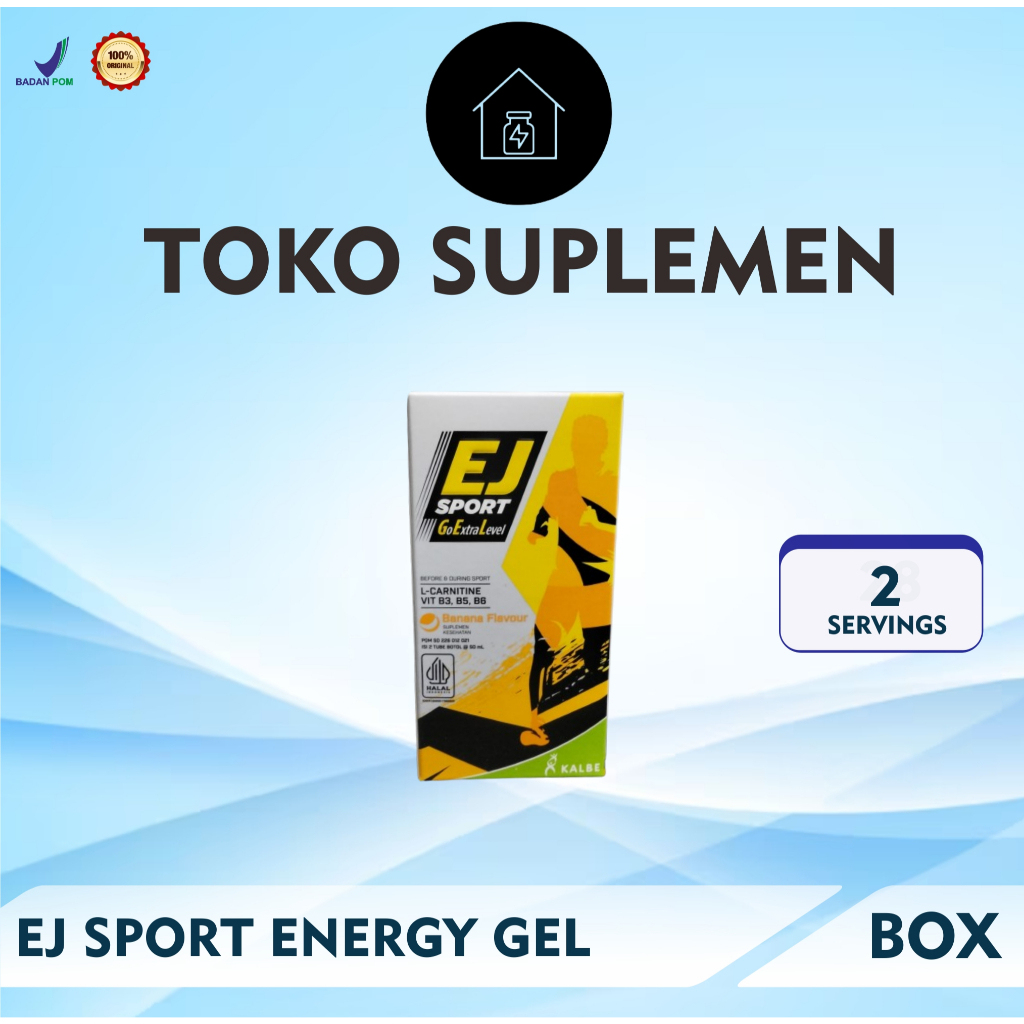 

EJ SPORT ENERGY GEL BOX (2 TUBE SACHET SASET) 50 ML - GEL SUPLEMEN SNACK ENERGI EJ SPORT ISI 2 TUBE 150 GRAM (BPOM HALAL) UNTUK LARI BERENANG SEPEDA HALF MARATHON TRIATHLON WEIGHTLIFTING non caffeine