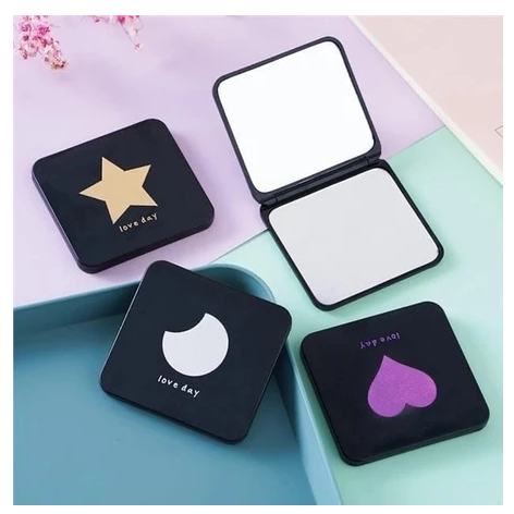 POM Cermin Lipat Mini Tipis Travel Kaca Rias Makeup 2 Sisi Love Day Kotak Mirror Model Segi empat Sa
