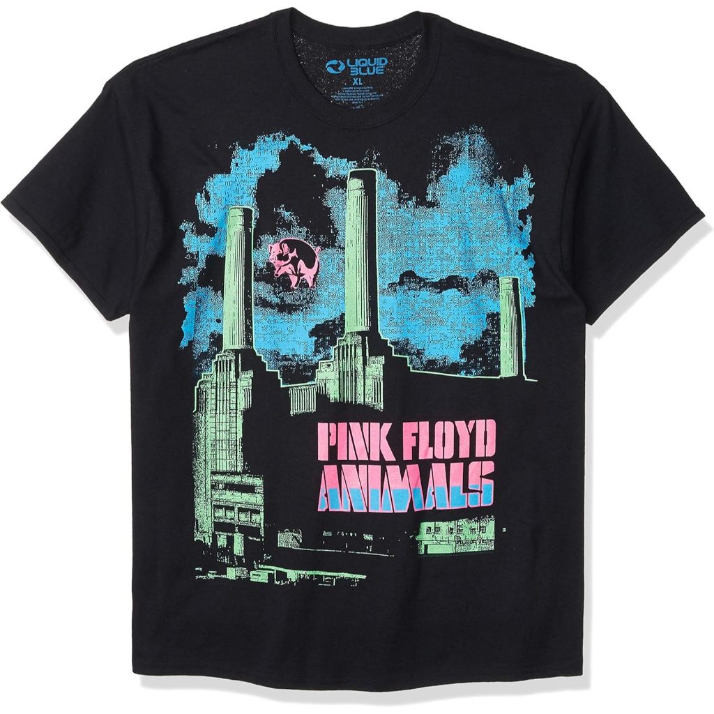 Baju Kaos Band Liquid Blue Unisex-Adult Standard Pink Floyd Animals Blacklight Vintage Print T-Shirt