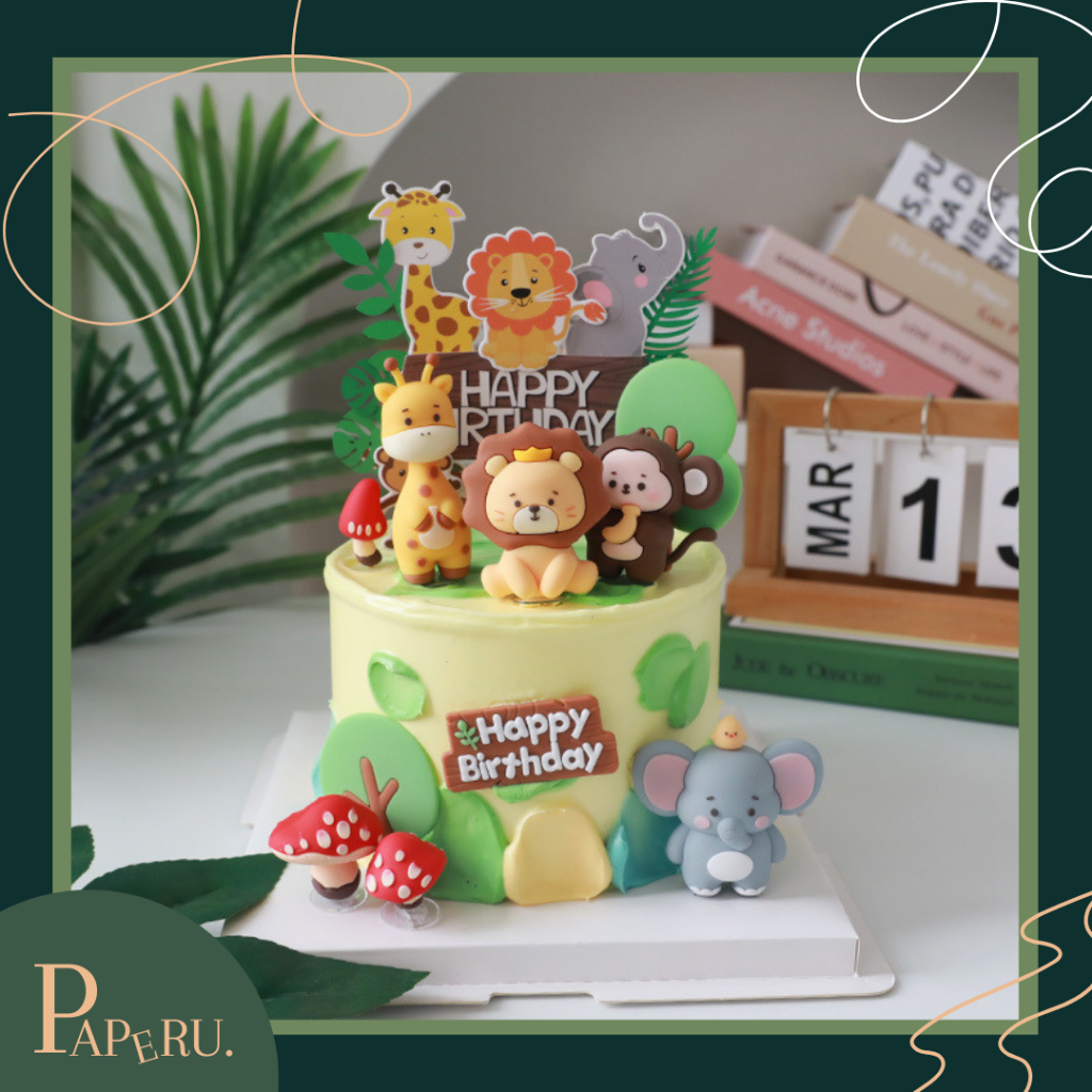 

[PAPERU] Animal Forest Cake Topper Cake Deco Hiasan Kue Tema Hewan Safari Singa Hutan