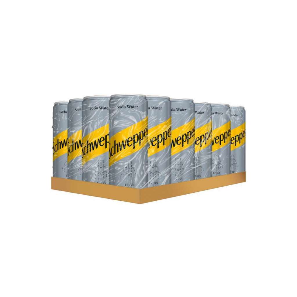

1 Krat CTN Schweppes Soda Water 250mL Can Kaleng x24