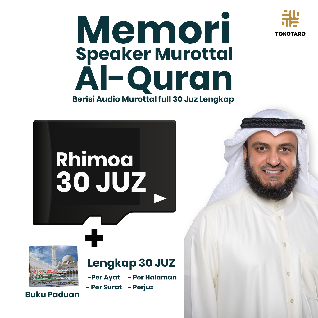 (Memori 16gb+Buku Paduan) Chip Murottal Speaker Alquran Per Ayat  Per Juz Lengkap 30 Juz Murottal