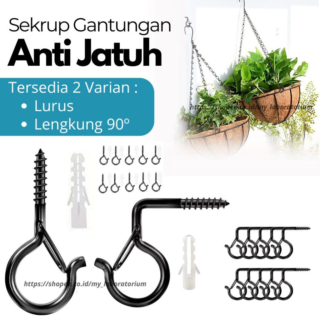 Set 10Pcs Gantungan Sekrup Hook Besi Anti Jatuh Berpengaman Serbaguna