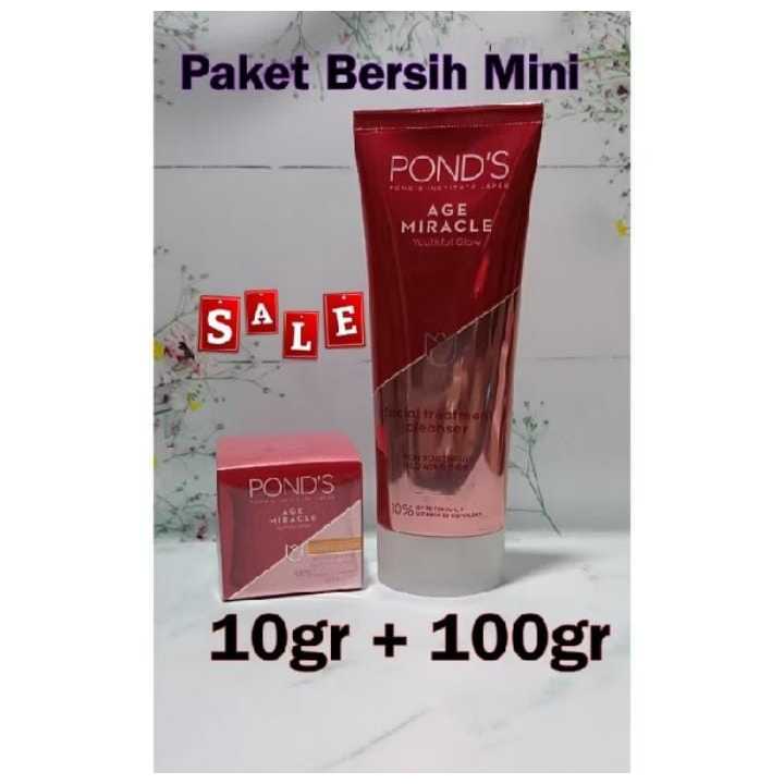 Paket Siang Bersih Mini Ponds Age Miracle Youthful Glow Day Cream 10gr + Facial Cleanser 100Gr Pond'