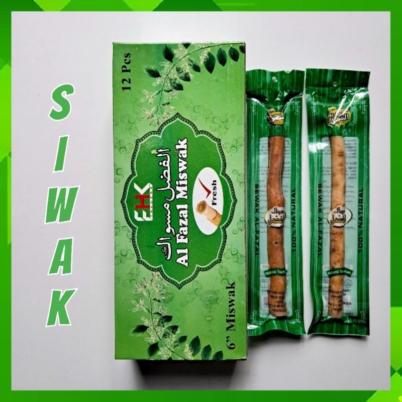 Siwak Al Fazal 1 box isi 12 pcs (1 Lusin) Sewak Al Fazal Miswak Al Fazal Susur Kayu Arok Kayu Arak K