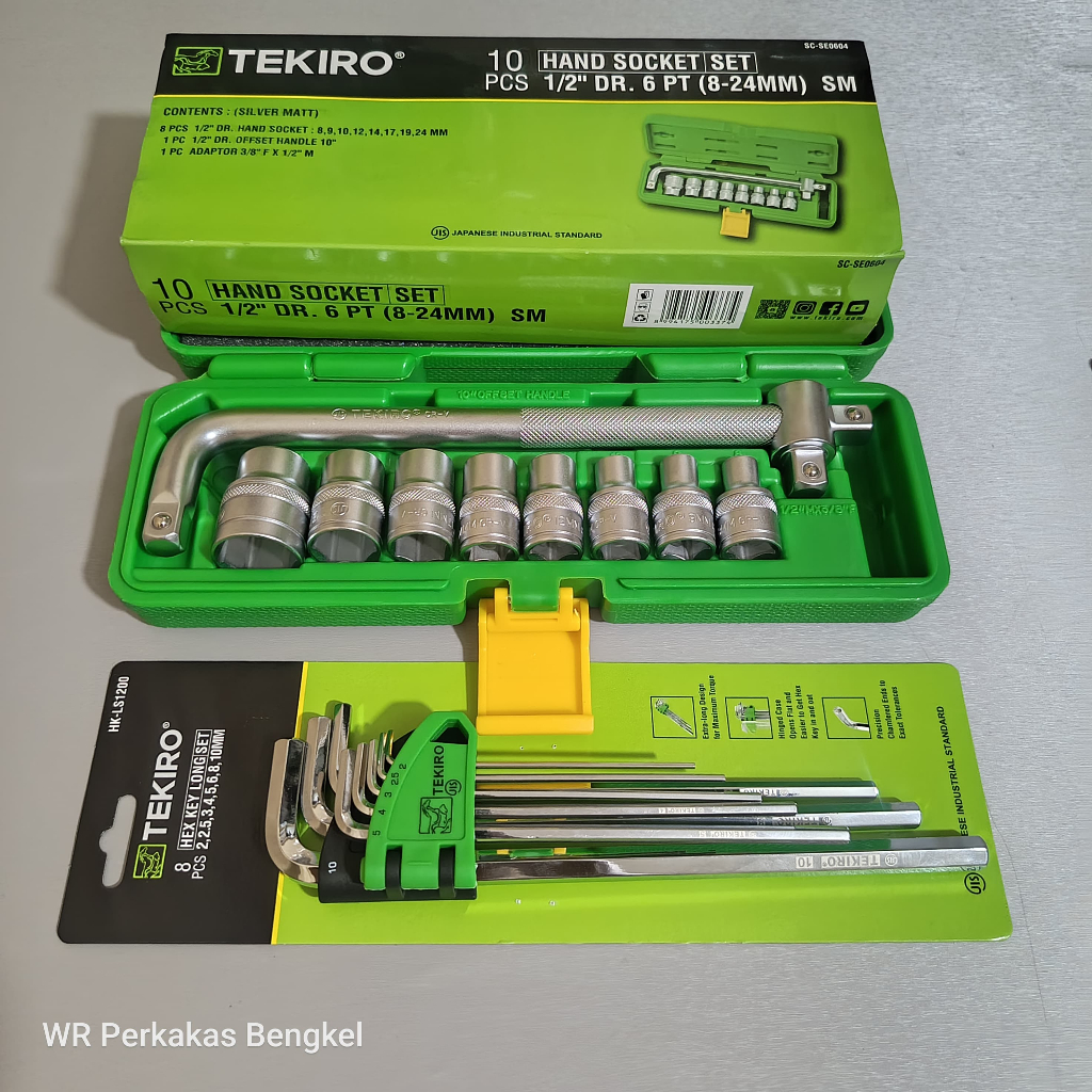Kunci Shock Set Tekiro 10 Pcs Socket 8-24 Mm + Kunci L Tekiro Panjang 1 Set Lengkap - kunci set komp