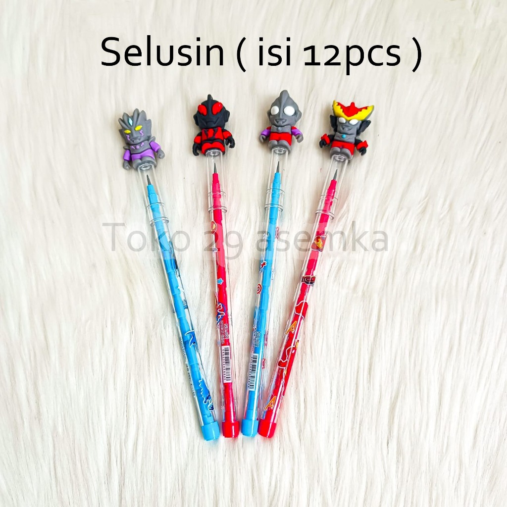

12 PCS-SELUSIN PENSIL SUSUN ULTRAMAN - V2 HERO ANIME JEPANG BENSIA PELURU REFILL BISA ISI ULANG