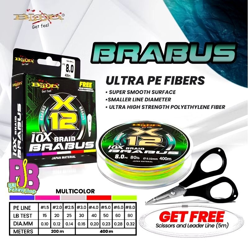 PE blood brabus 12x x12 bonus gunting PE dan leader 5m