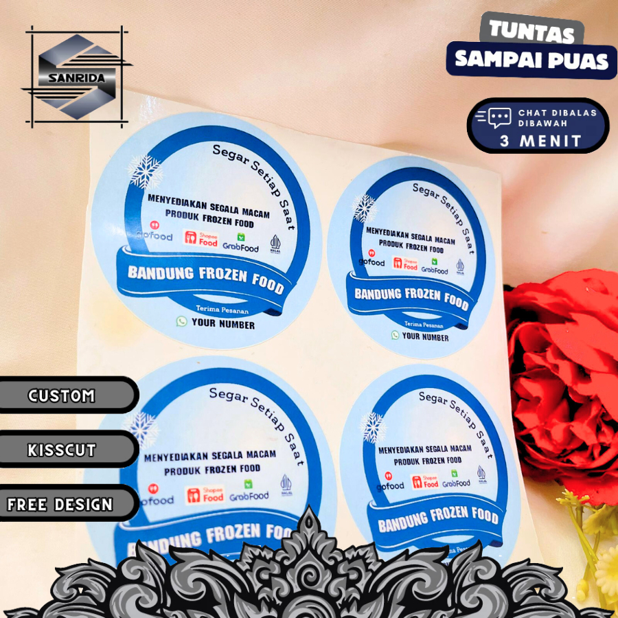 

2-4 Sticker Vinyl Frozen Food Sanrida Label Anti Air Makanan Beku Murah Free Desain Custom Nama Logo