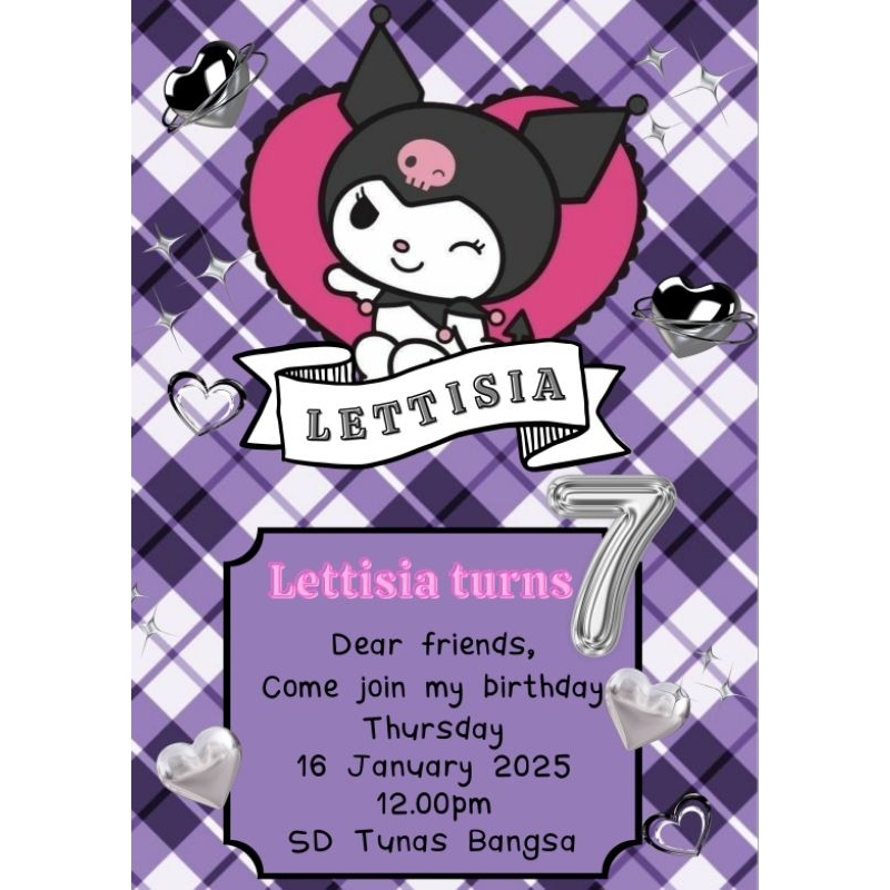 Undangan Ulang Tahun Anak Kuromi - isi 50pcs