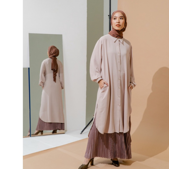LUI - VIONA Tunic Earth Tone - Long Shirt Kemeja Tunik Premium Crinkle Big Size Friendly