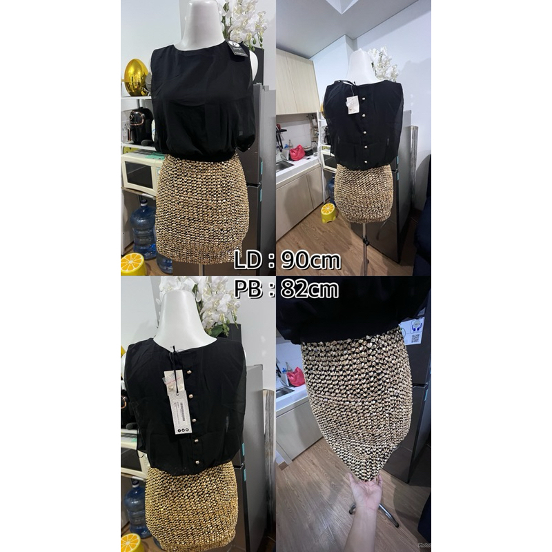 dress hitam gold mewah sexy